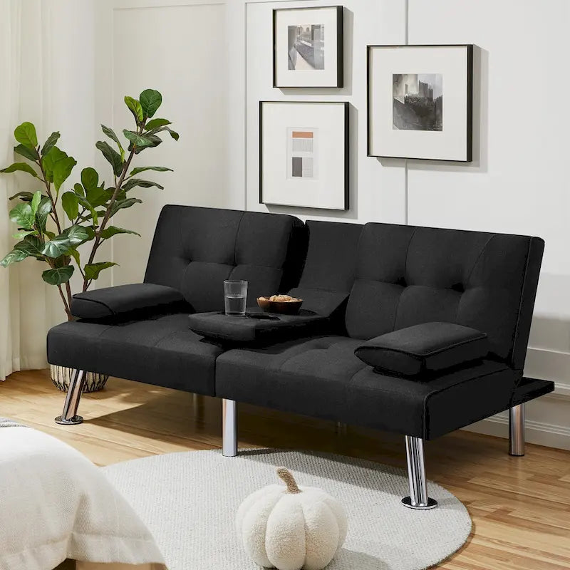 Fabric Upholstered Convertible Futon Sofa Bed