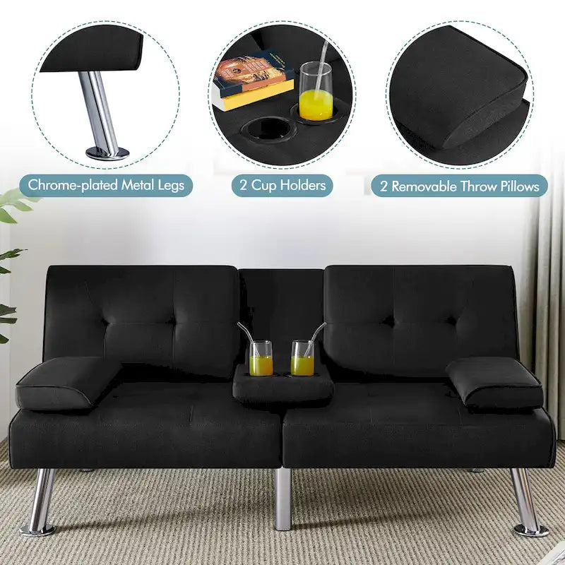 Fabric Upholstered Convertible Futon Sofa Bed