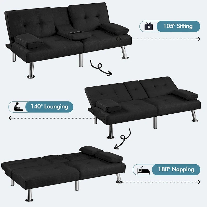 Fabric Upholstered Convertible Futon Sofa Bed