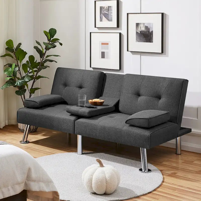Fabric Upholstered Convertible Futon Sofa Bed