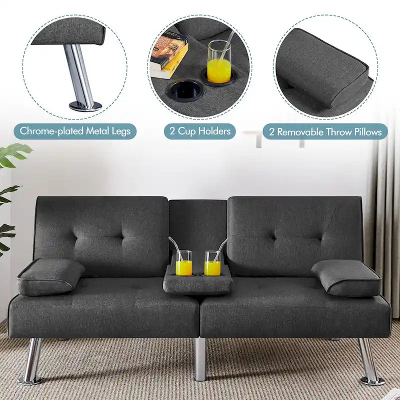Fabric Upholstered Convertible Futon Sofa Bed