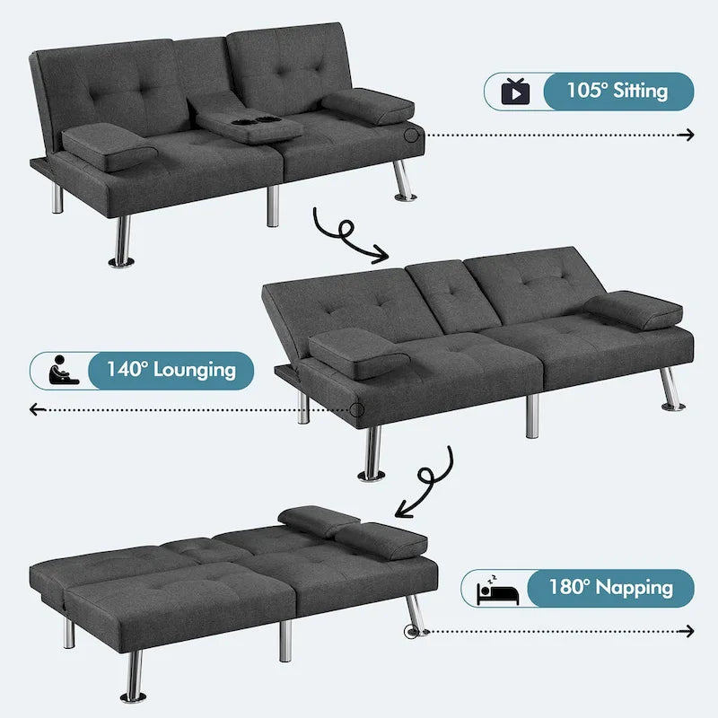 Fabric Upholstered Convertible Futon Sofa Bed