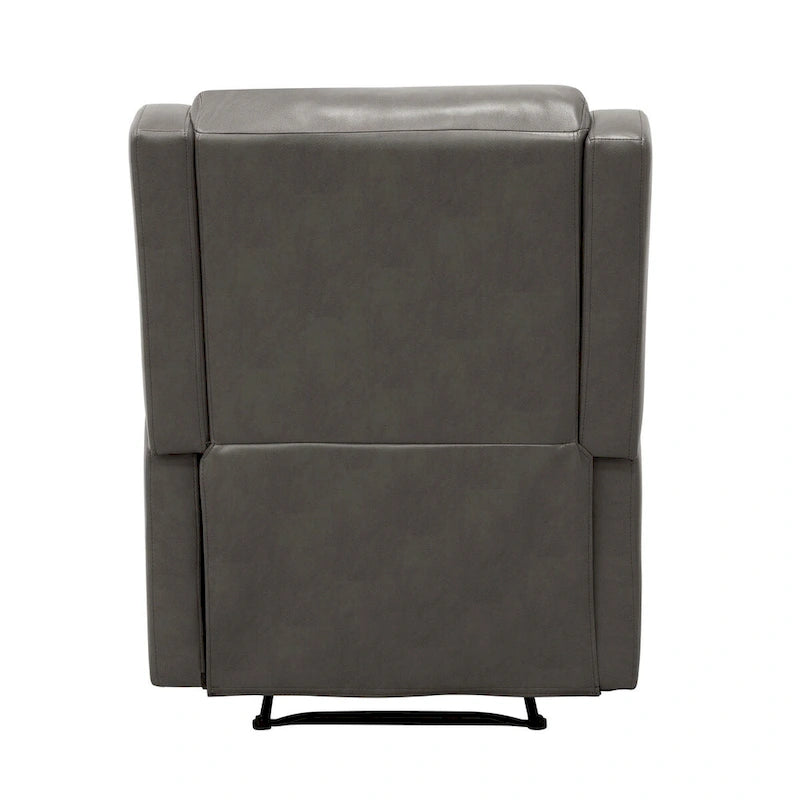 38 Inch Manual Recliner Chair, Cushioned Gray Faux Leather, Solid Wood
