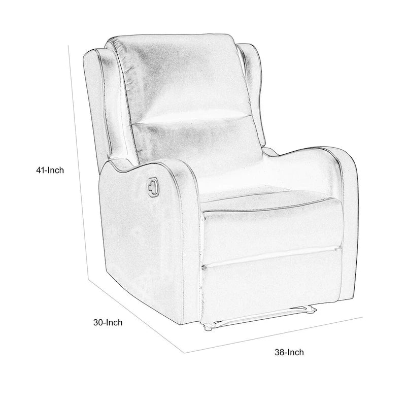 38 Inch Manual Recliner Chair, Cushioned Gray Faux Leather, Solid Wood