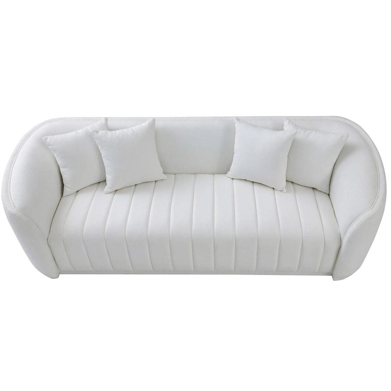 Mid Century Modern Tight Back Boucle Couch in White