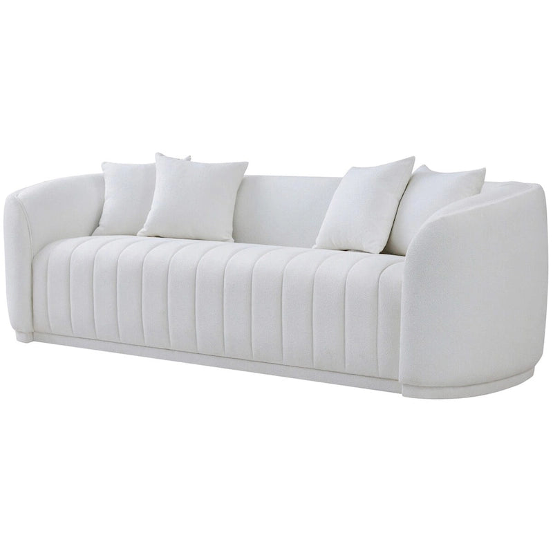 Mid Century Modern Tight Back Boucle Couch in White