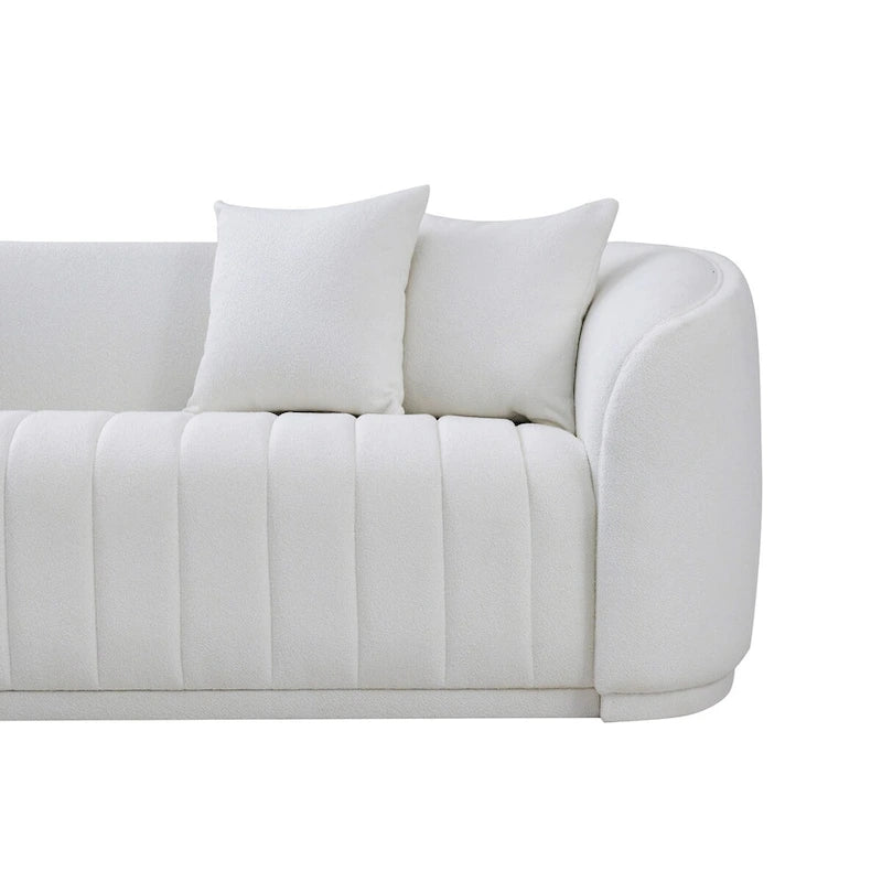 Mid Century Modern Tight Back Boucle Couch in White