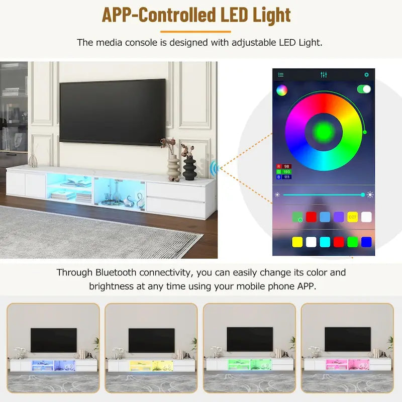 Modern TV Stand for TVs Up to 105,Tempered Glass Doors,Entertainment Center with 2 Drawers & Cabinets for Living Room