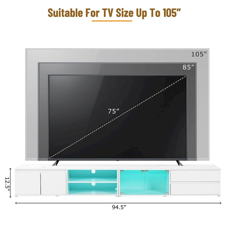 Modern TV Stand for TVs Up to 105,Tempered Glass Doors,Entertainment Center with 2 Drawers & Cabinets for Living Room