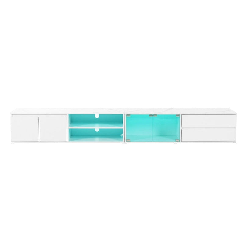 Modern TV Stand for TVs Up to 105,Tempered Glass Doors,Entertainment Center with 2 Drawers & Cabinets for Living Room