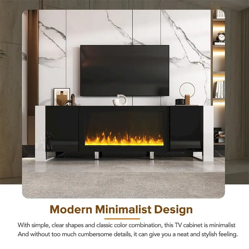 Modern TV Stand with 34.2 Non-heating Electric Fireplace and Cabinets