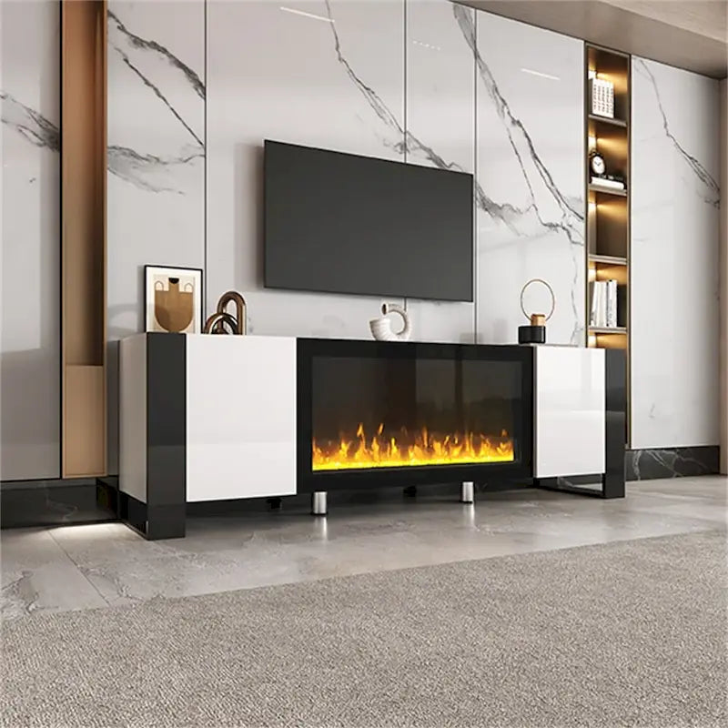 Modern TV Stand with 34.2 Non-heating Electric Fireplace and Cabinets