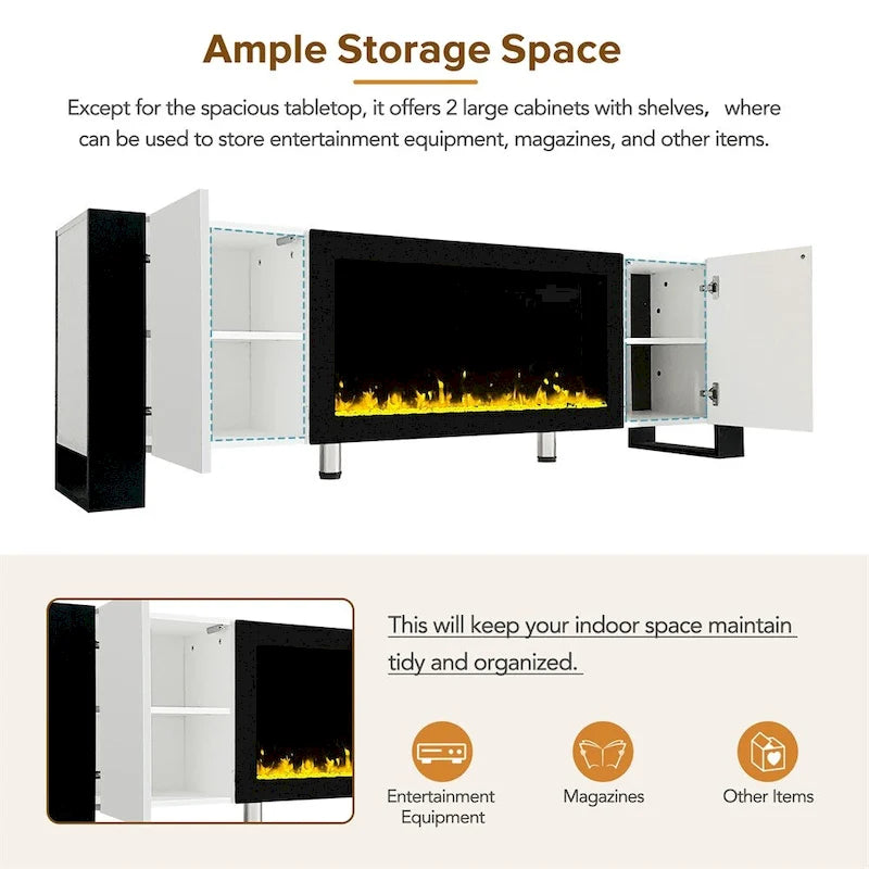 Modern TV Stand with 34.2 Non-heating Electric Fireplace and Cabinets