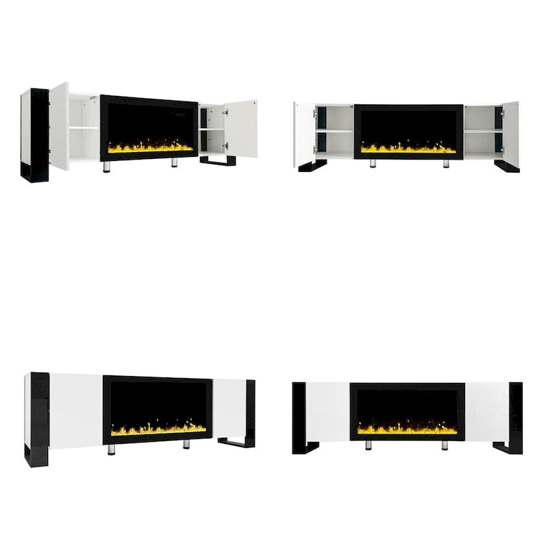 Modern TV Stand with 34.2 Non-heating Electric Fireplace and Cabinets