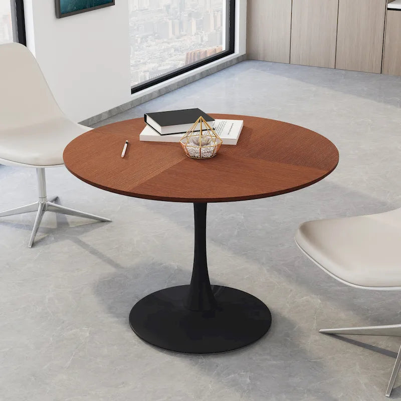 Modern Dining Table with Round Table Top & Metal Base