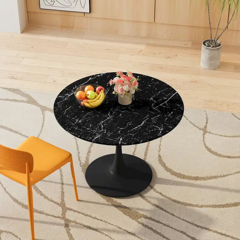 Modern Dining Table with Round Table Top & Metal Base