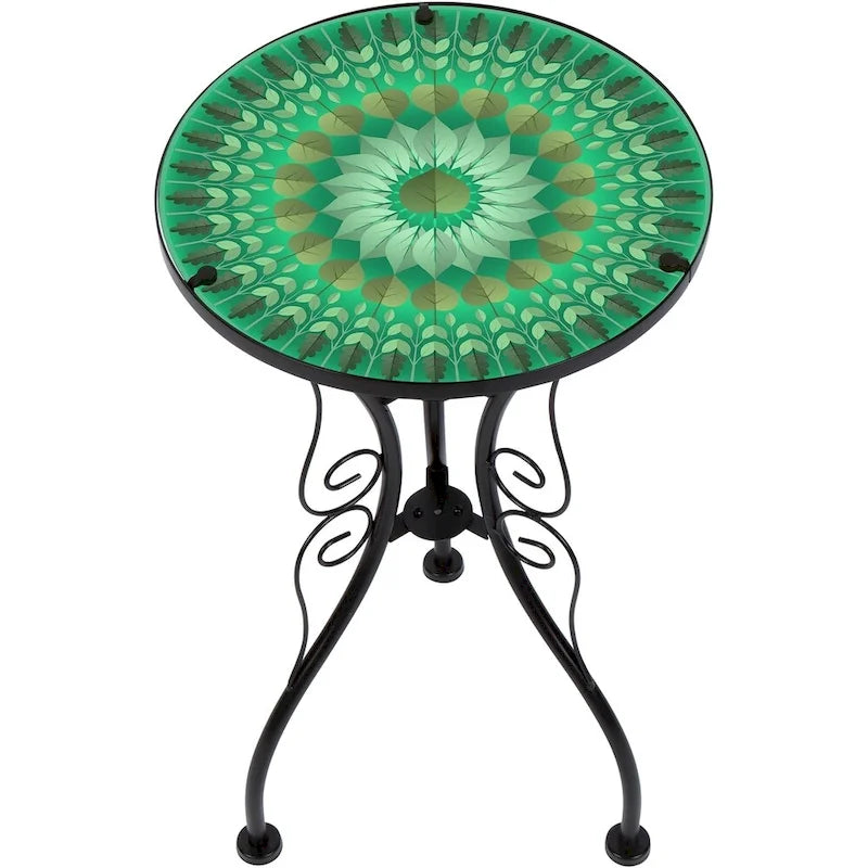 22 Leaf Design Glass & Metal Side Table by Trademark Innovations