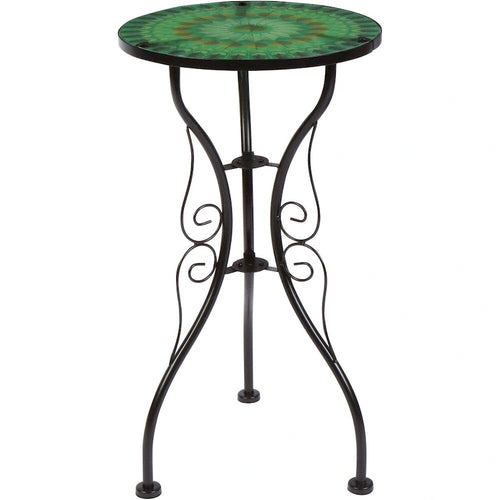 22" Leaf Design Glass & Metal Side Table