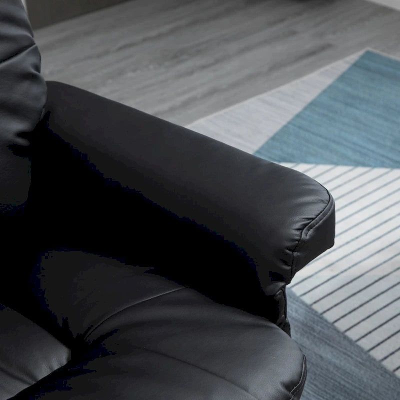 Recliner and Ottoman with Wrapped Base, Swivel PU Leather Reclining Chair with Footrest,Black