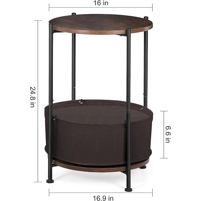 Round Storage End Table with Cloth Basket