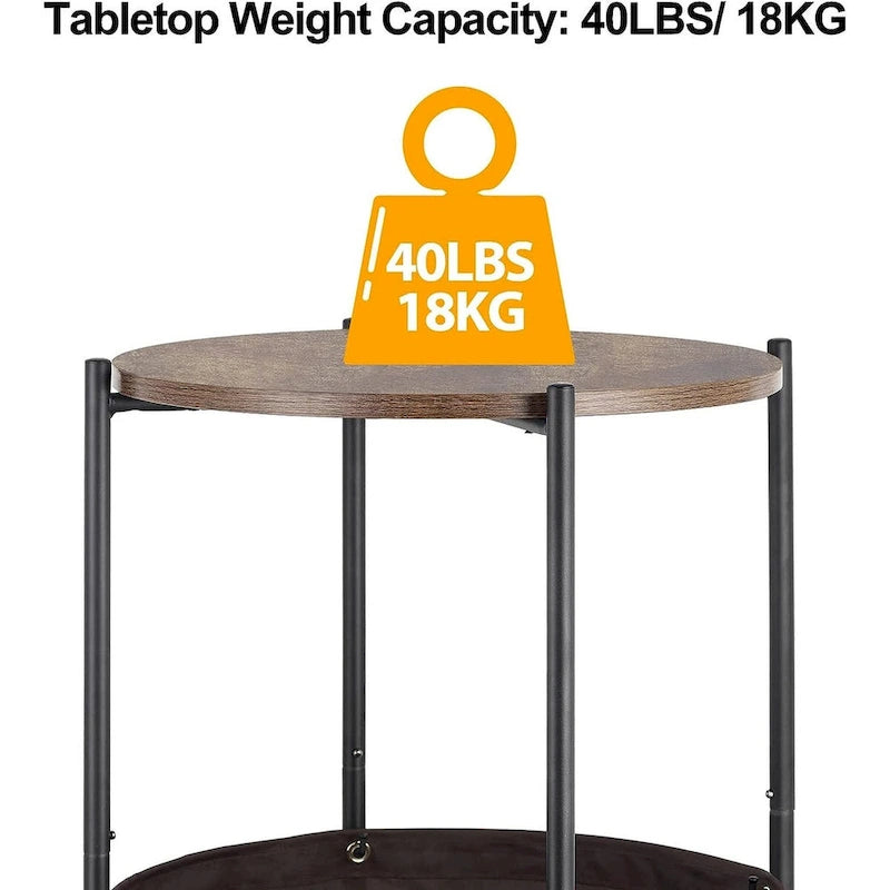 Round Storage End Table with Cloth Basket