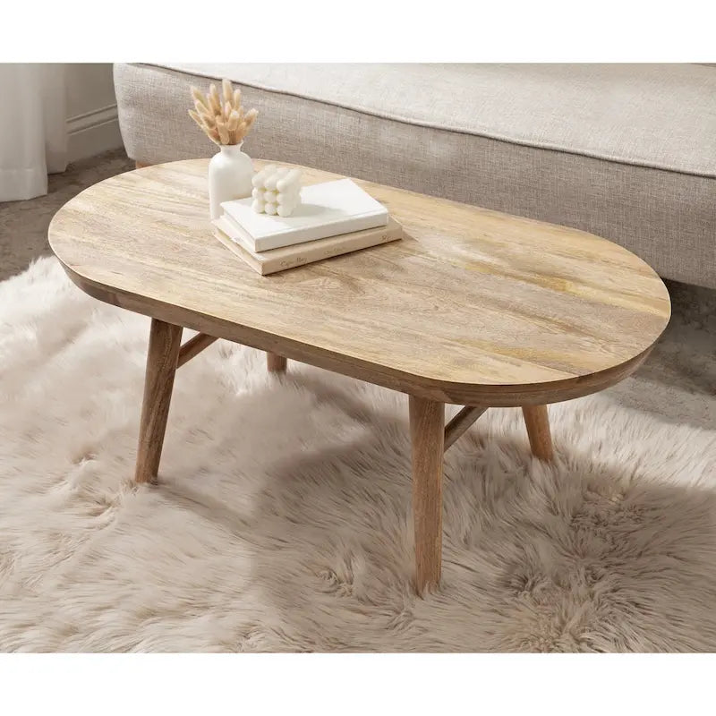 Oval Wood Coffee Table - Mid-Century Style
