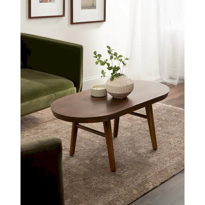 Oval Wood Coffee Table - Mid-Century Style