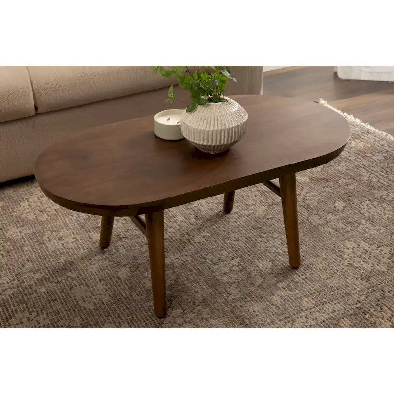 Oval Wood Coffee Table - Mid-Century Style