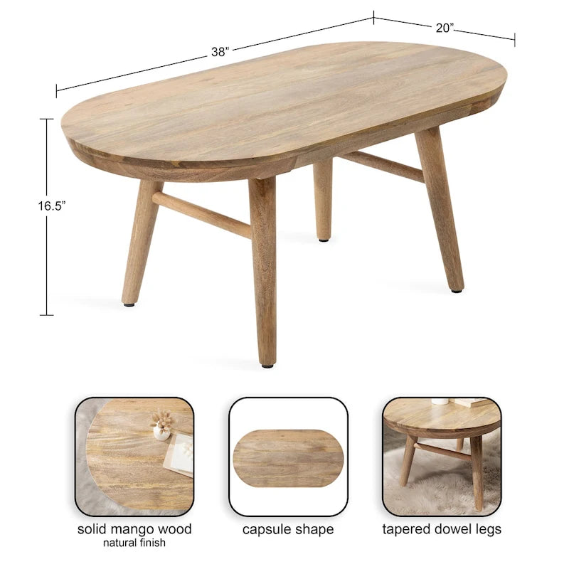 Oval Wood Coffee Table - Mid-Century Style