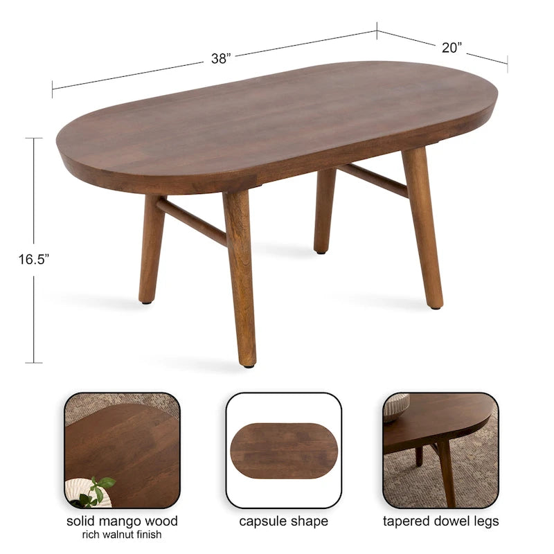Oval Wood Coffee Table - Mid-Century Style