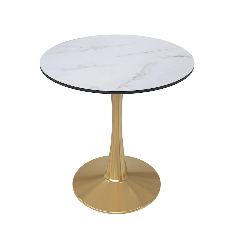 24" Round Dining Table for 4 with MDF Top and Gold Steel Base