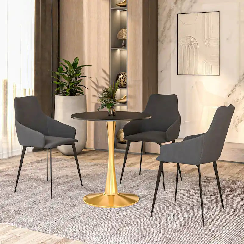 24" Round Dining Table for 4 with MDF Top and Gold Steel Base