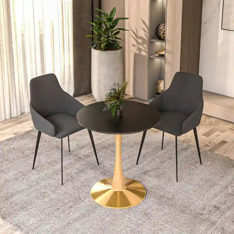 24" Round Dining Table for 4 with MDF Top and Gold Steel Base