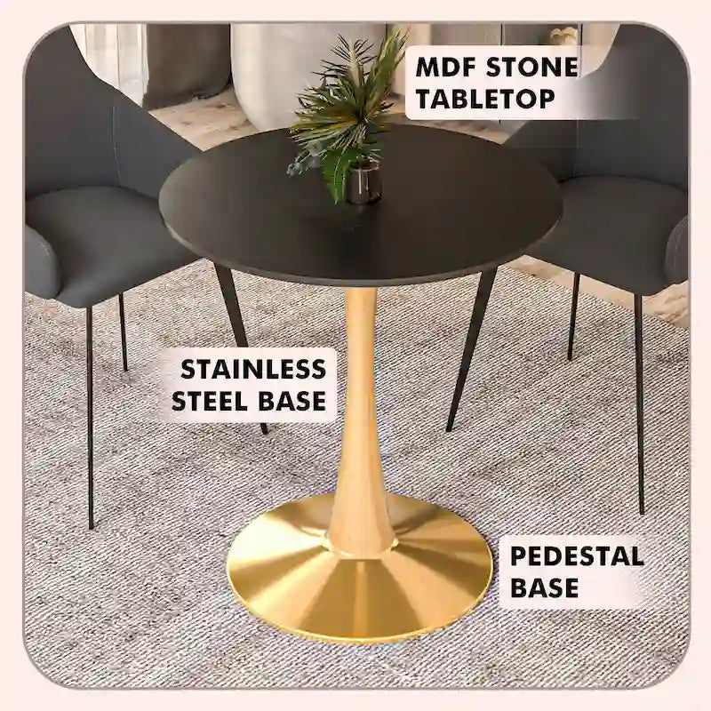 24" Round Dining Table for 4 with MDF Top and Gold Steel Base