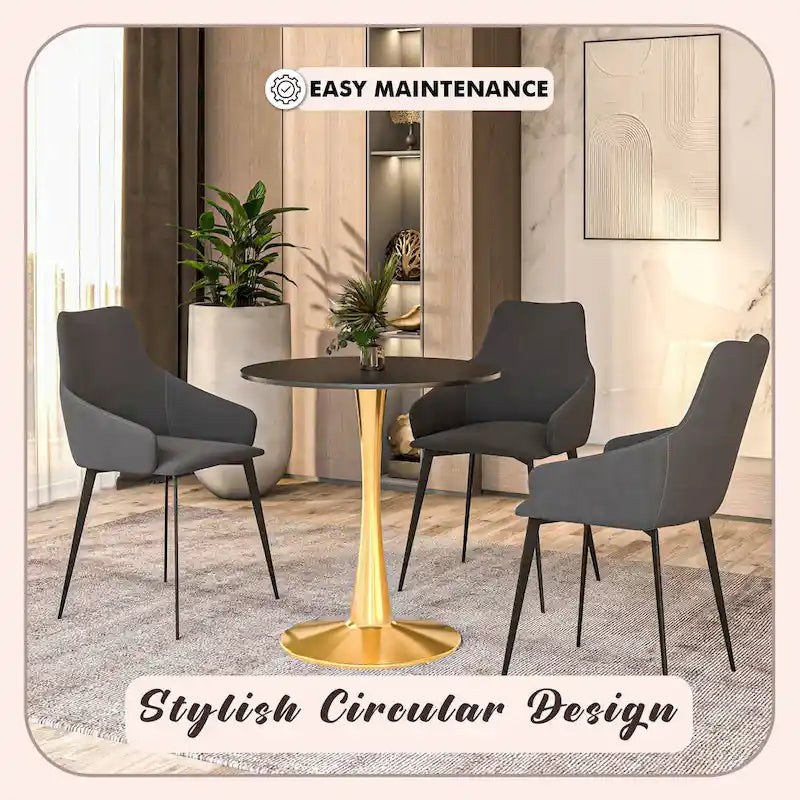 24" Round Dining Table for 4 with MDF Top and Gold Steel Base