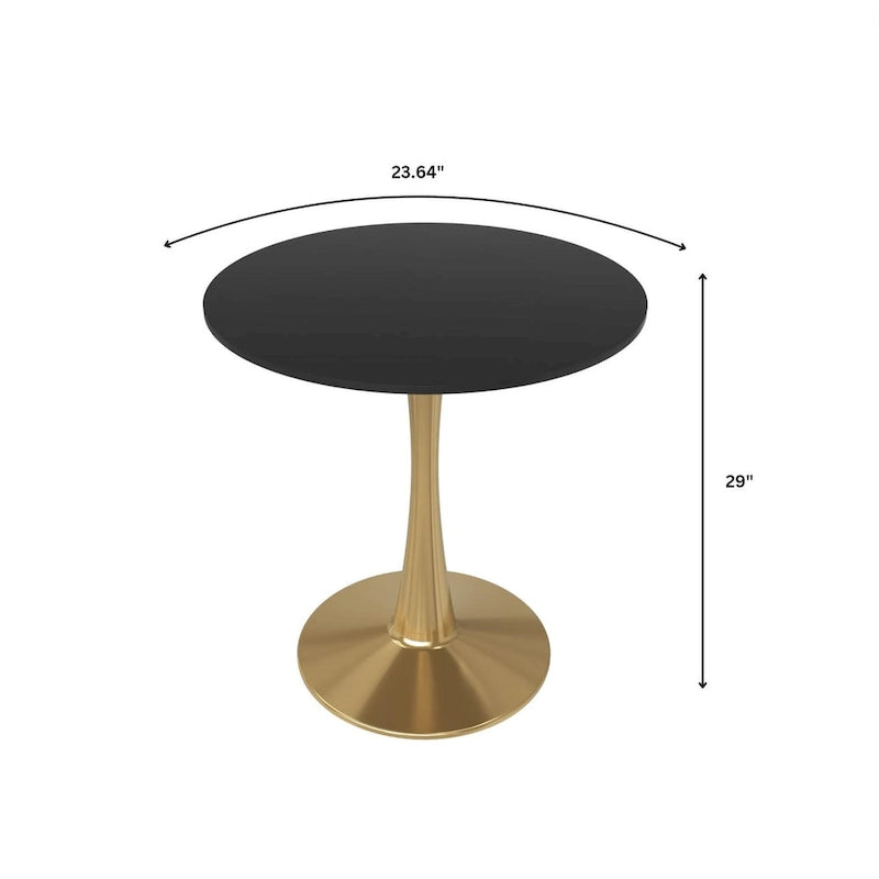 24" Round Dining Table for 4 with MDF Top and Gold Steel Base