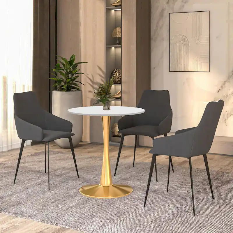 24" Round Dining Table for 4 with MDF Top and Gold Steel Base