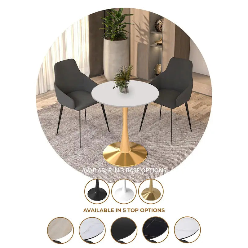 24" Round Dining Table for 4 with MDF Top and Gold Steel Base
