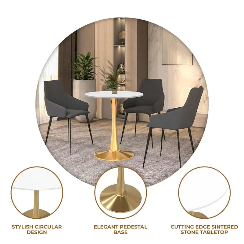 24" Round Dining Table for 4 with MDF Top and Gold Steel Base
