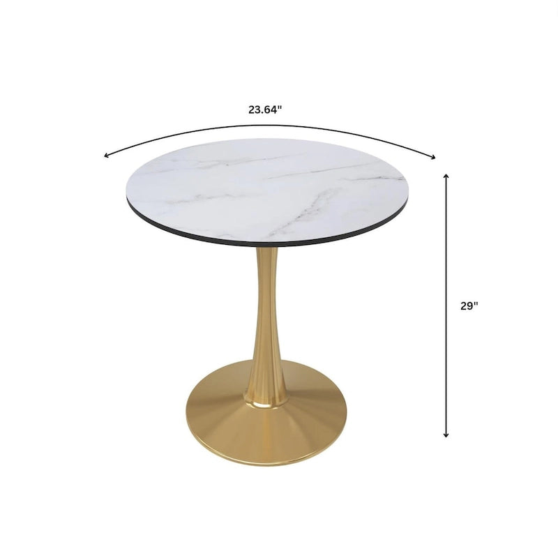 24" Round Dining Table for 4 with MDF Top and Gold Steel Base