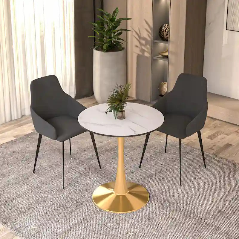 24" Round Dining Table for 4 with MDF Top and Gold Steel Base