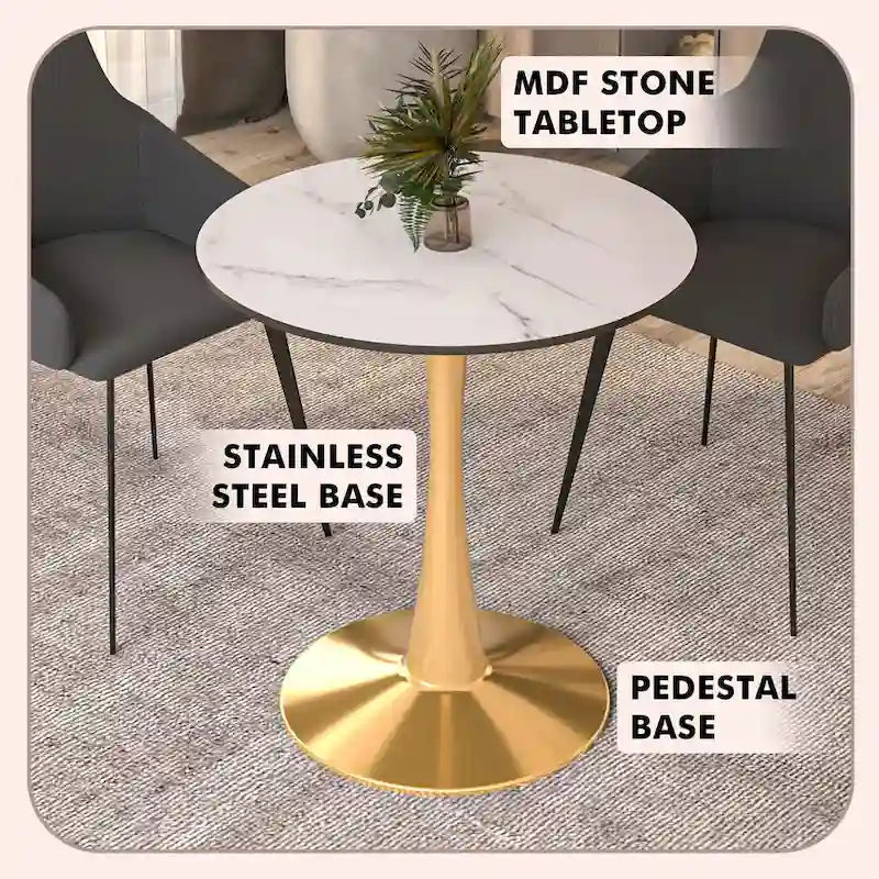 24" Round Dining Table for 4 with MDF Top and Gold Steel Base