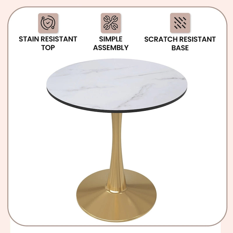 24" Round Dining Table for 4 with MDF Top and Gold Steel Base