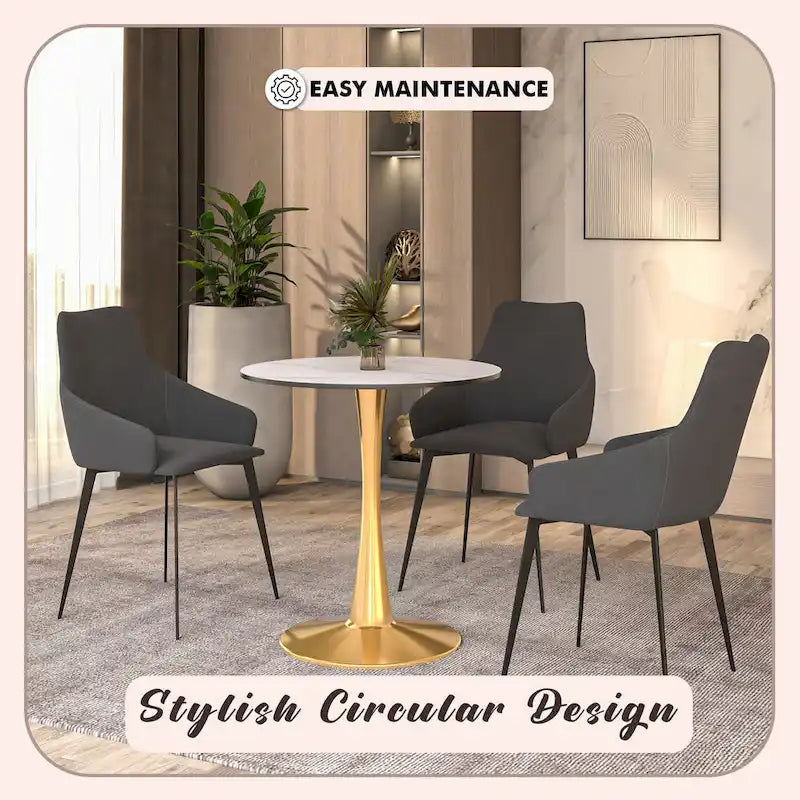 24" Round Dining Table for 4 with MDF Top and Gold Steel Base