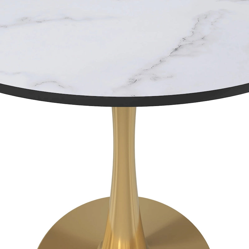 24" Round Dining Table for 4 with MDF Top and Gold Steel Base