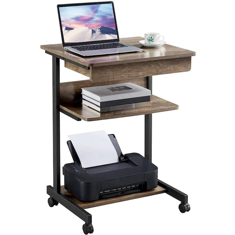 Rolling Computer Desk with Drawer and Shelf