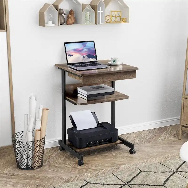 Rolling Computer Desk with Drawer and Shelf
