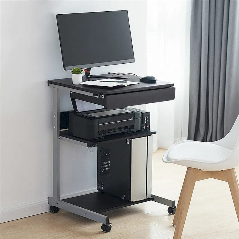Rolling Computer Desk with Drawer and Shelf