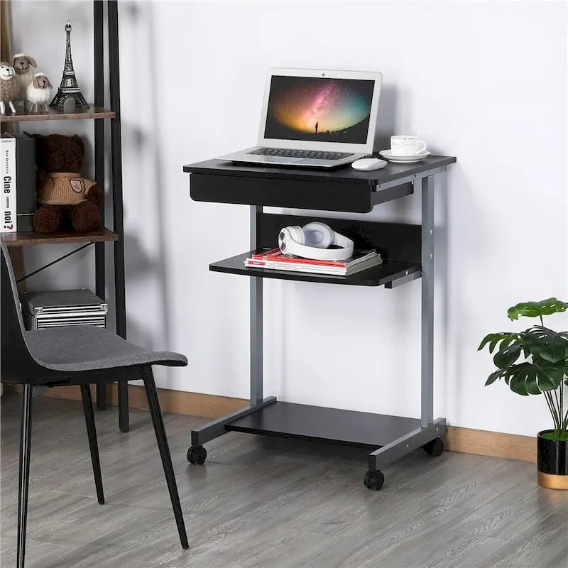 Rolling Computer Desk with Drawer and Shelf