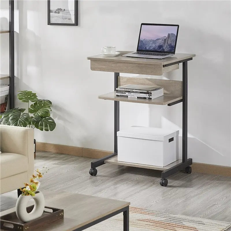 Rolling Computer Desk with Drawer and Shelf